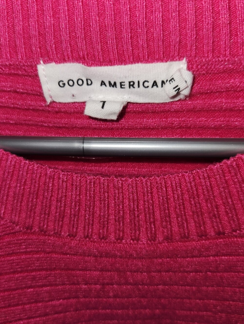 Good American Crew Ribbed Pink Pullover Long Sleeve Women’s Size Large - Picture 3 of 3